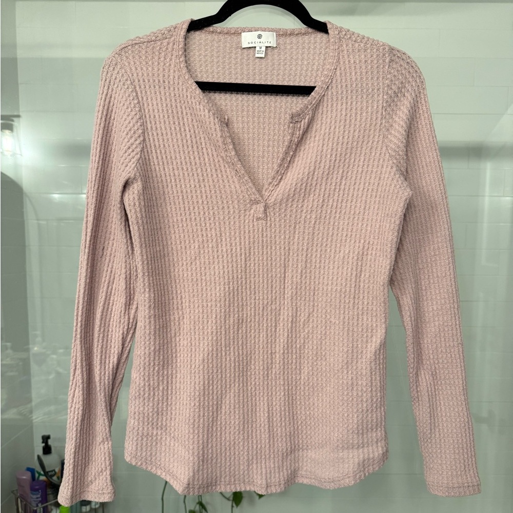 Socialite Blush Thermal Henley Top
